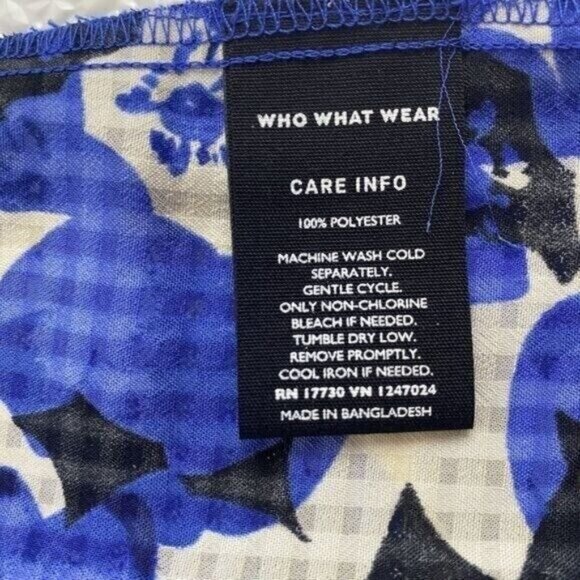 Womens L Ruffle Floral A-Line Blouse Tie Short Sleeve Button Back Who What Wear - Picture 13 of 14